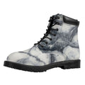 Dark Grey White Marble Print Padded Collar Lace Up Boots