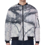Dark Grey White Marble Print Zip Sleeve Bomber Jacket