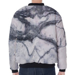 Dark Grey White Marble Print Zip Sleeve Bomber Jacket