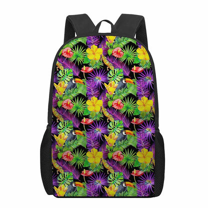 Dark Hawaiian Tropical Pattern Print 17 Inch Backpack