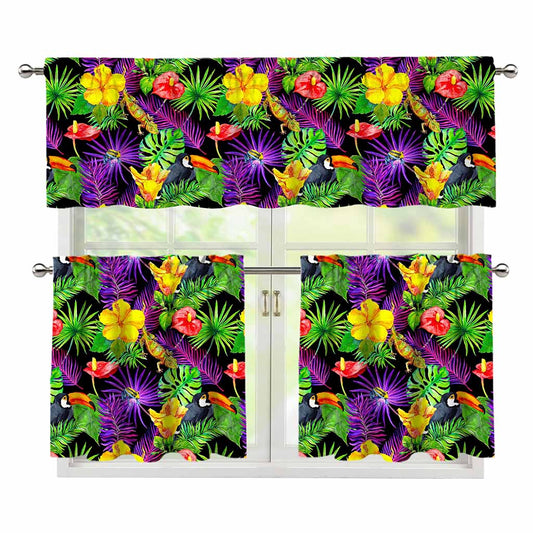 Dark Hawaiian Tropical Pattern Print 3 Piece Kitchen Curtains