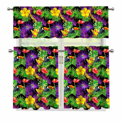 Dark Hawaiian Tropical Pattern Print 3 Piece Kitchen Curtains