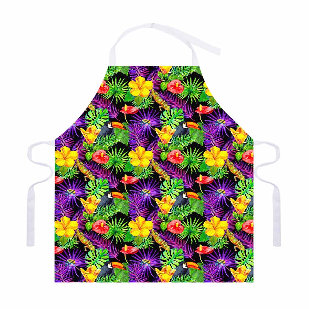 Dark Hawaiian Tropical Pattern Print Adjustable Apron