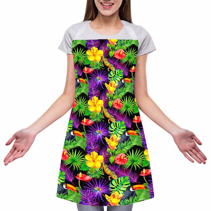 Dark Hawaiian Tropical Pattern Print Adjustable Apron