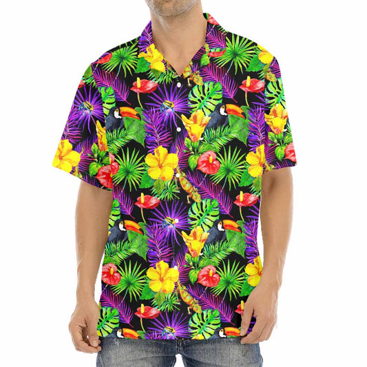 Dark Hawaiian Tropical Pattern Print Aloha Shirt