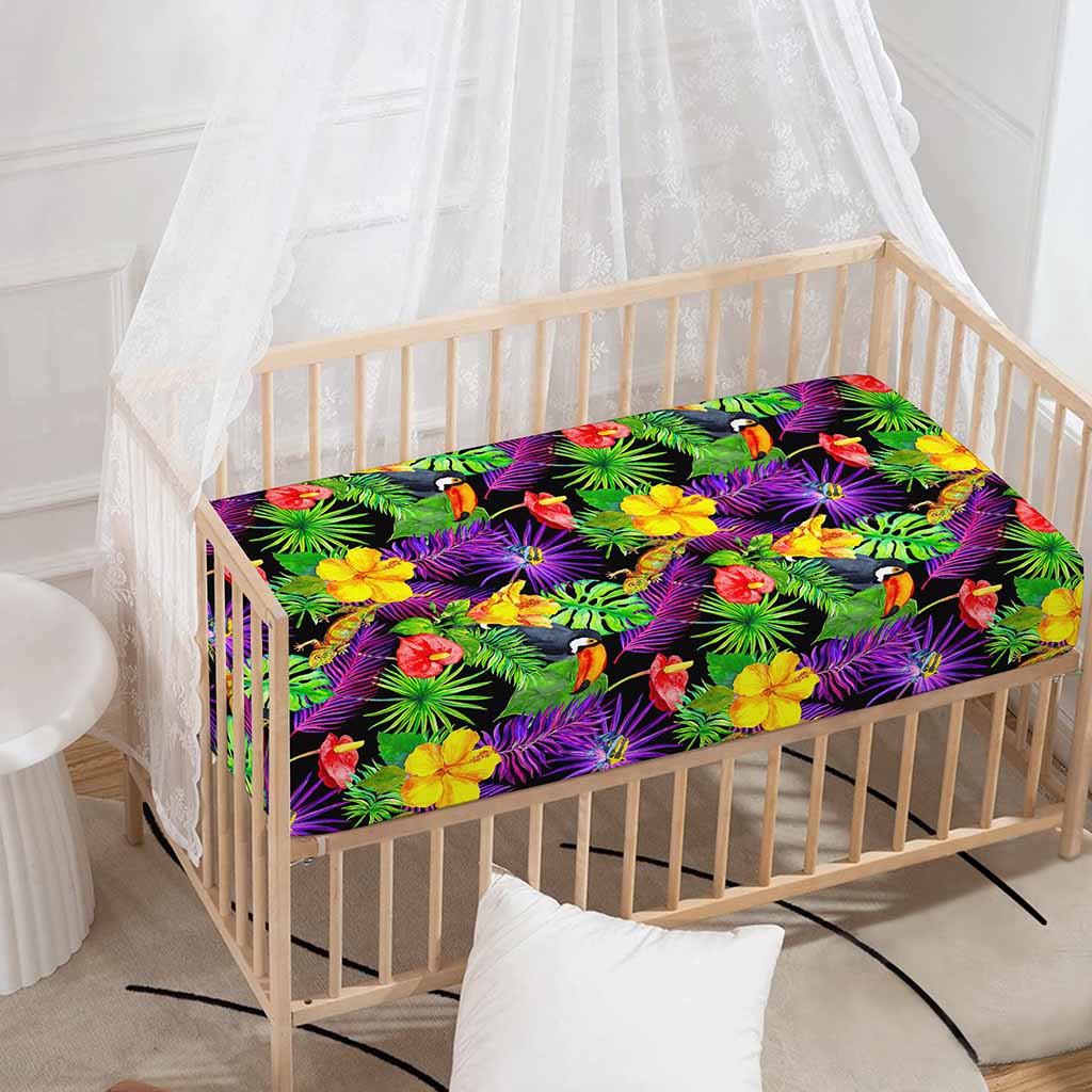 Dark Hawaiian Tropical Pattern Print Baby Crib Sheet