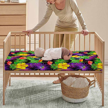 Dark Hawaiian Tropical Pattern Print Baby Crib Sheet