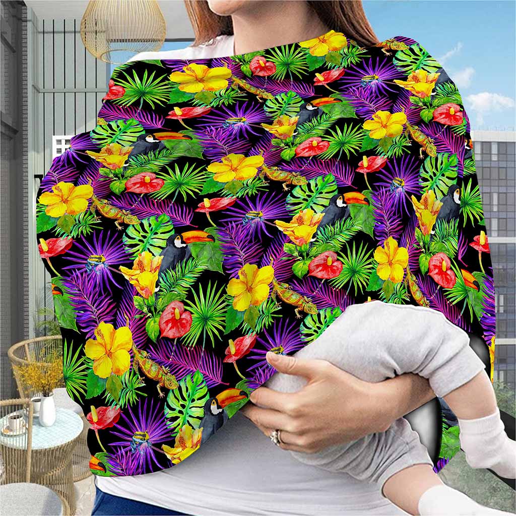 Dark Hawaiian Tropical Pattern Print Baby Seat Cover