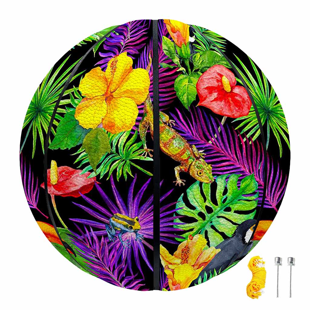 Dark Hawaiian Tropical Pattern Print Basketball