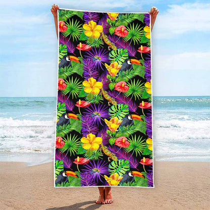 Dark Hawaiian Tropical Pattern Print Beach Towel