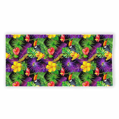 Dark Hawaiian Tropical Pattern Print Beach Towel