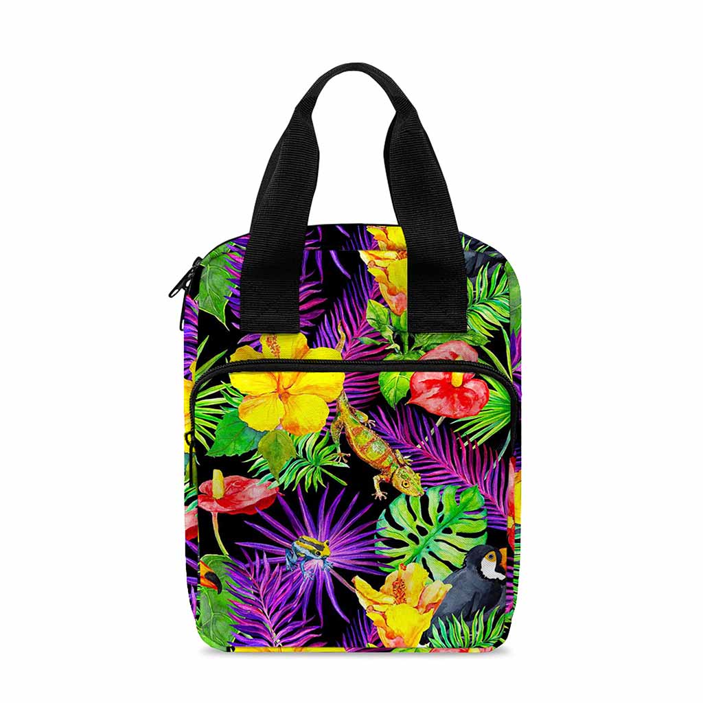 Dark Hawaiian Tropical Pattern Print Bible Tote Bag