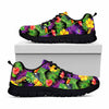 Dark Hawaiian Tropical Pattern Print Black Running Shoes