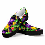 Dark Hawaiian Tropical Pattern Print Black Slip On Sneakers