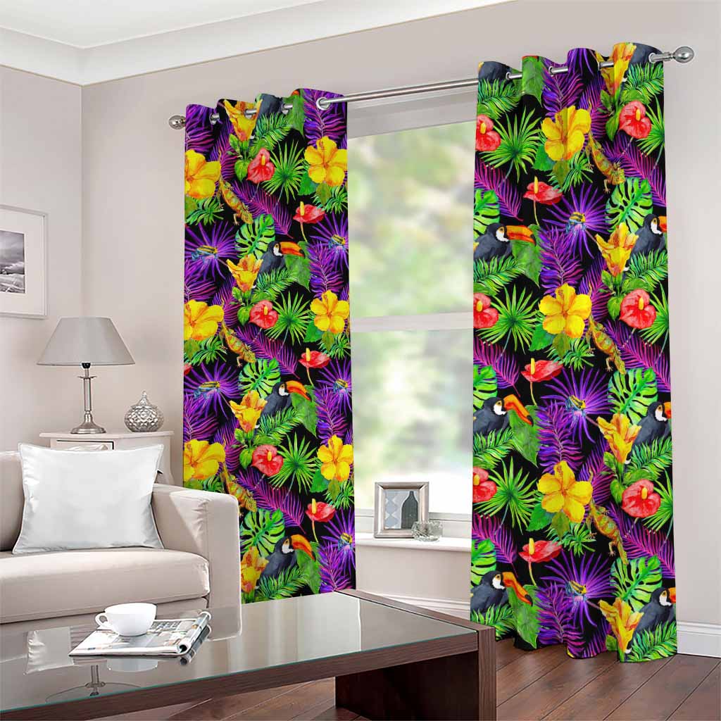 Dark Hawaiian Tropical Pattern Print Blackout Grommet Curtains