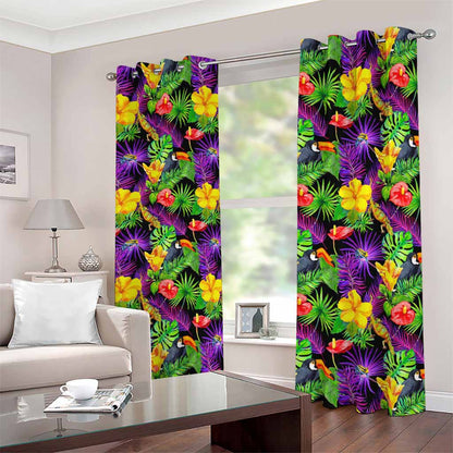Dark Hawaiian Tropical Pattern Print Blackout Grommet Curtains