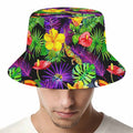 Dark Hawaiian Tropical Pattern Print Bucket Hat