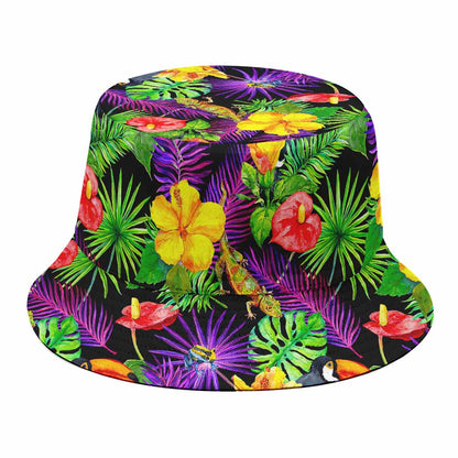 Dark Hawaiian Tropical Pattern Print Bucket Hat