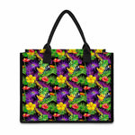 Dark Hawaiian Tropical Pattern Print Canvas Tote Bag