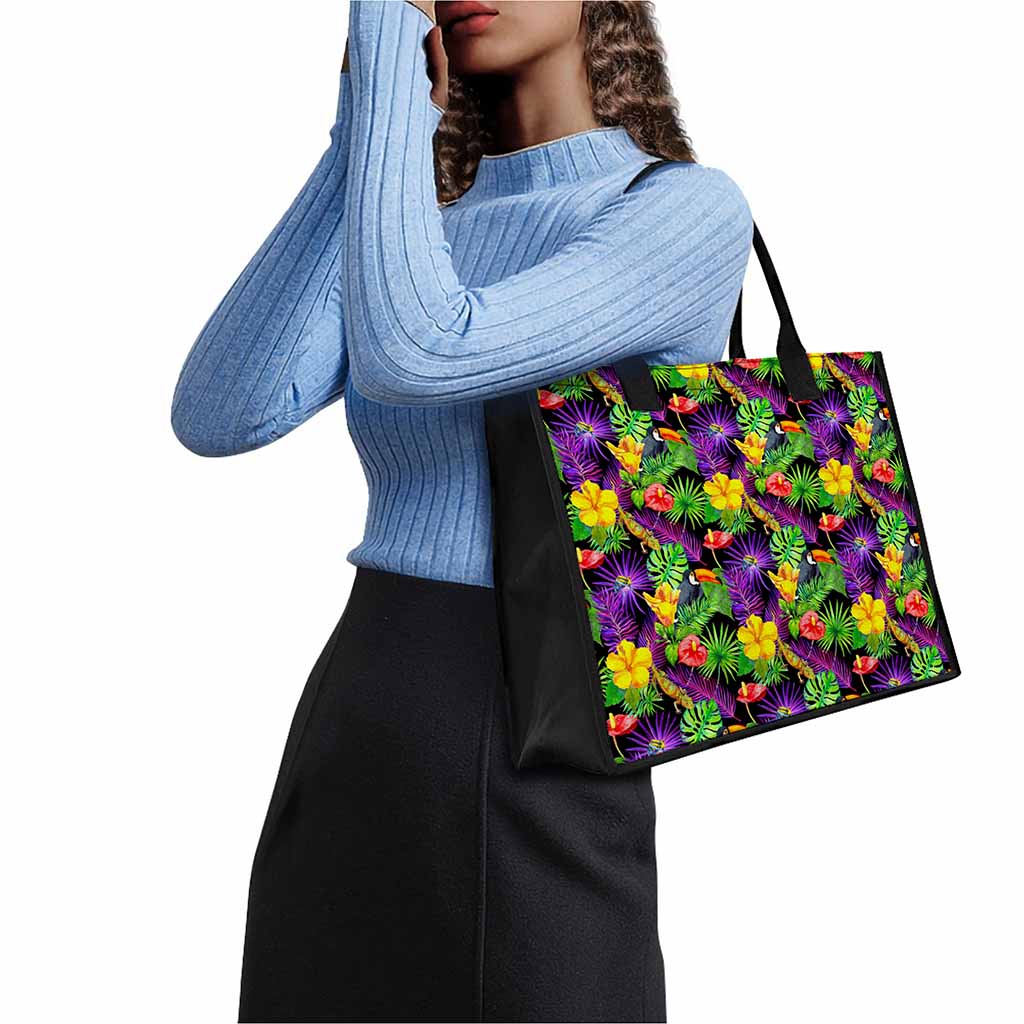 Dark Hawaiian Tropical Pattern Print Canvas Tote Bag