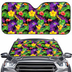 Dark Hawaiian Tropical Pattern Print Car Windshield Sun Shade