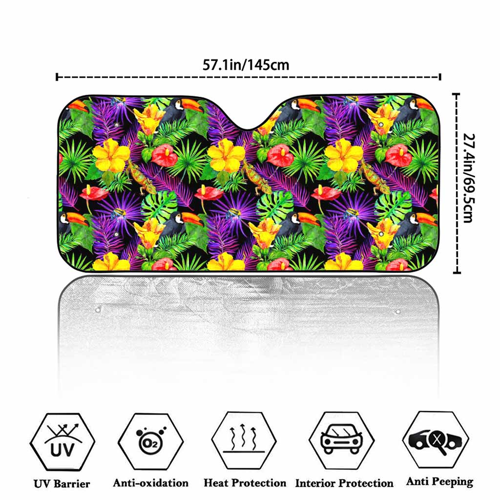 Dark Hawaiian Tropical Pattern Print Car Windshield Sun Shade