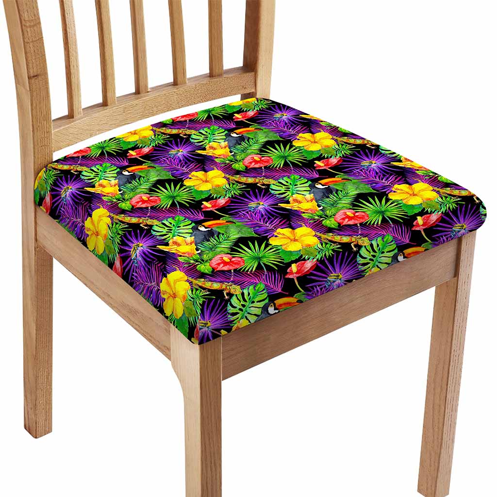 Dark Hawaiian Tropical Pattern Print Chair Cushion Cover