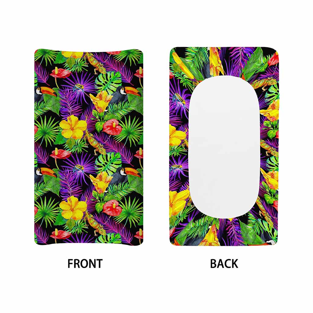 Dark Hawaiian Tropical Pattern Print Changing Pad Cover