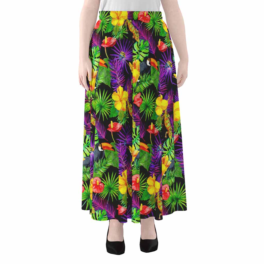 Dark Hawaiian Tropical Pattern Print Chiffon Maxi Skirt