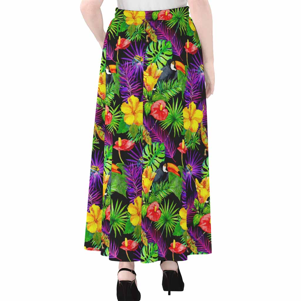 Dark Hawaiian Tropical Pattern Print Chiffon Maxi Skirt