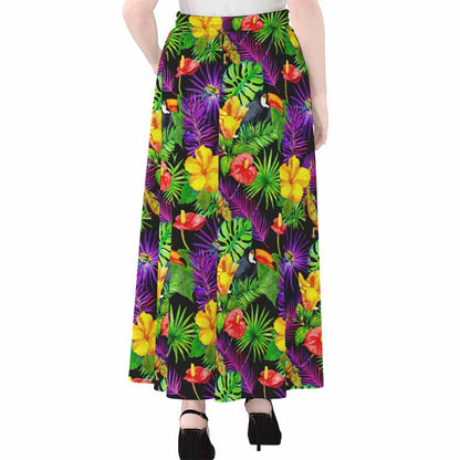 Dark Hawaiian Tropical Pattern Print Chiffon Maxi Skirt