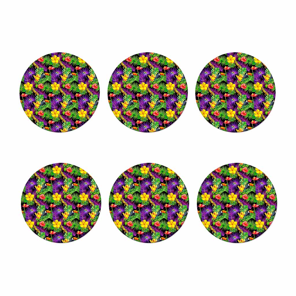 Dark Hawaiian Tropical Pattern Print Coaster Set
