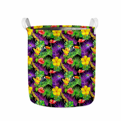 Dark Hawaiian Tropical Pattern Print Collapsible Laundry Basket