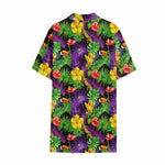 Dark Hawaiian Tropical Pattern Print Cotton Hawaiian Shirt