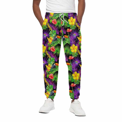 Dark Hawaiian Tropical Pattern Print Cotton Pants