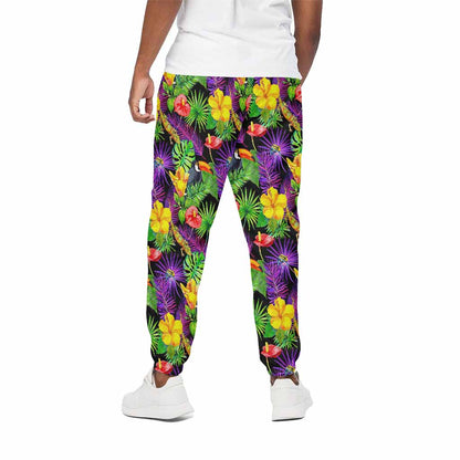 Dark Hawaiian Tropical Pattern Print Cotton Pants