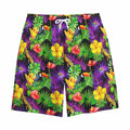Dark Hawaiian Tropical Pattern Print Cotton Shorts