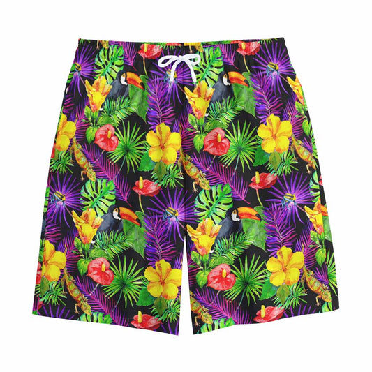 Dark Hawaiian Tropical Pattern Print Cotton Shorts