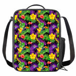 Dark Hawaiian Tropical Pattern Print Crossbody Lunch Bag