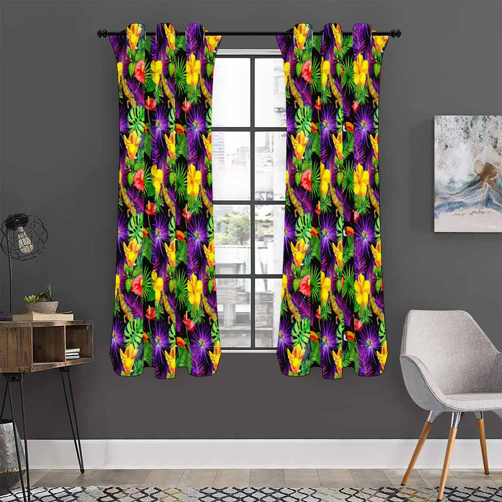 Dark Hawaiian Tropical Pattern Print Curtain