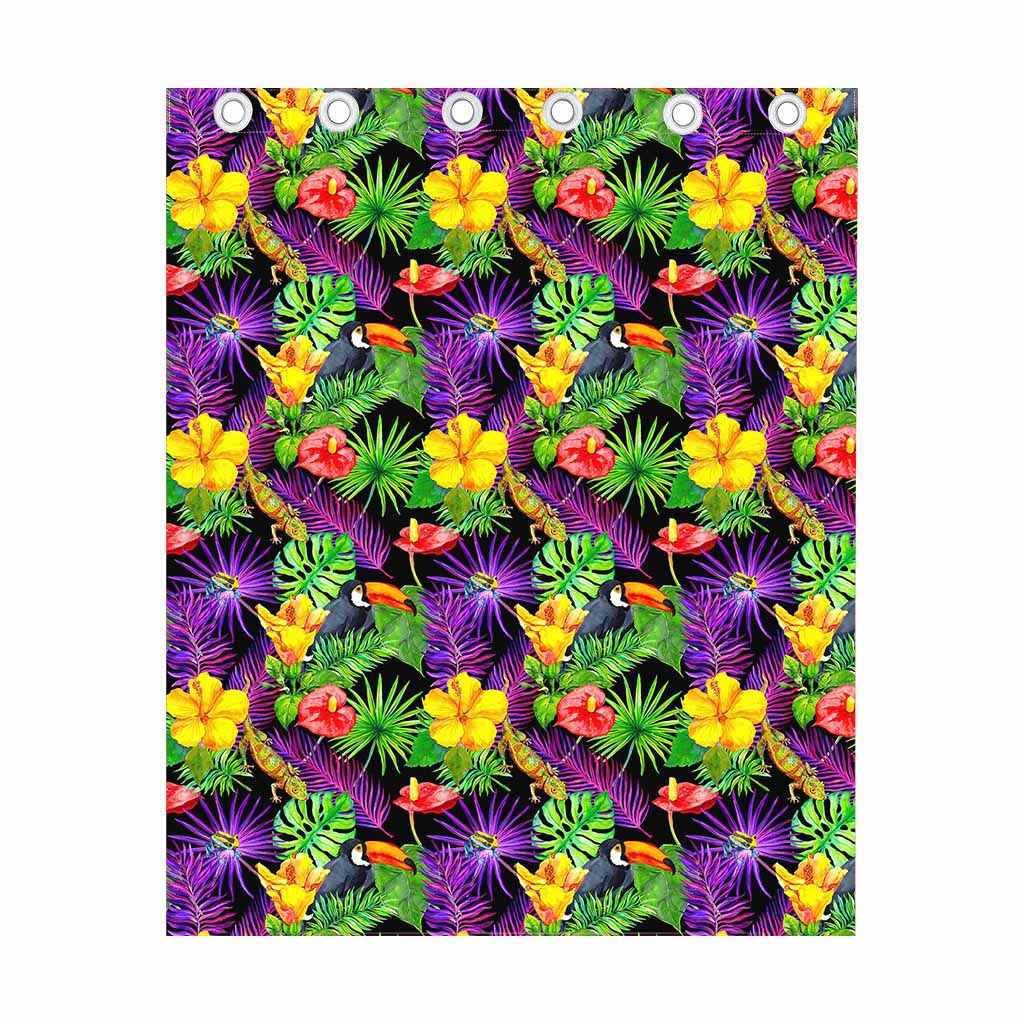 Dark Hawaiian Tropical Pattern Print Curtain