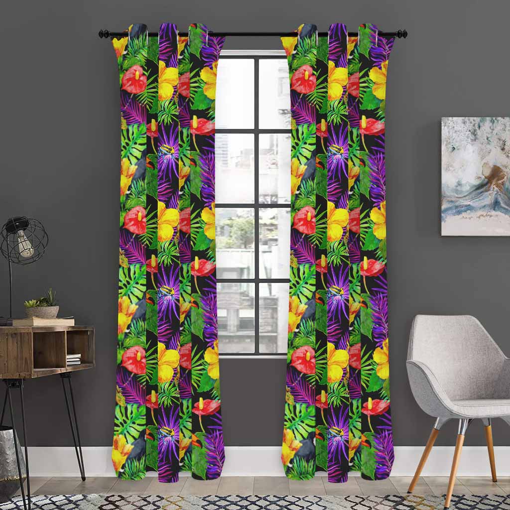 Dark Hawaiian Tropical Pattern Print Curtain