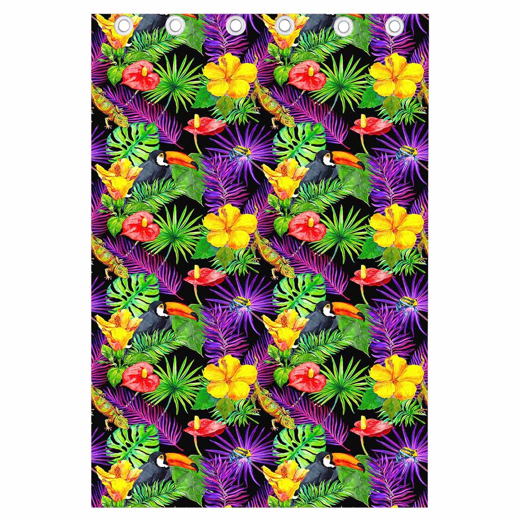 Dark Hawaiian Tropical Pattern Print Curtain