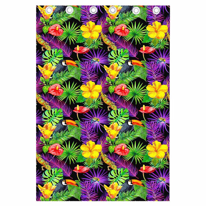 Dark Hawaiian Tropical Pattern Print Curtain