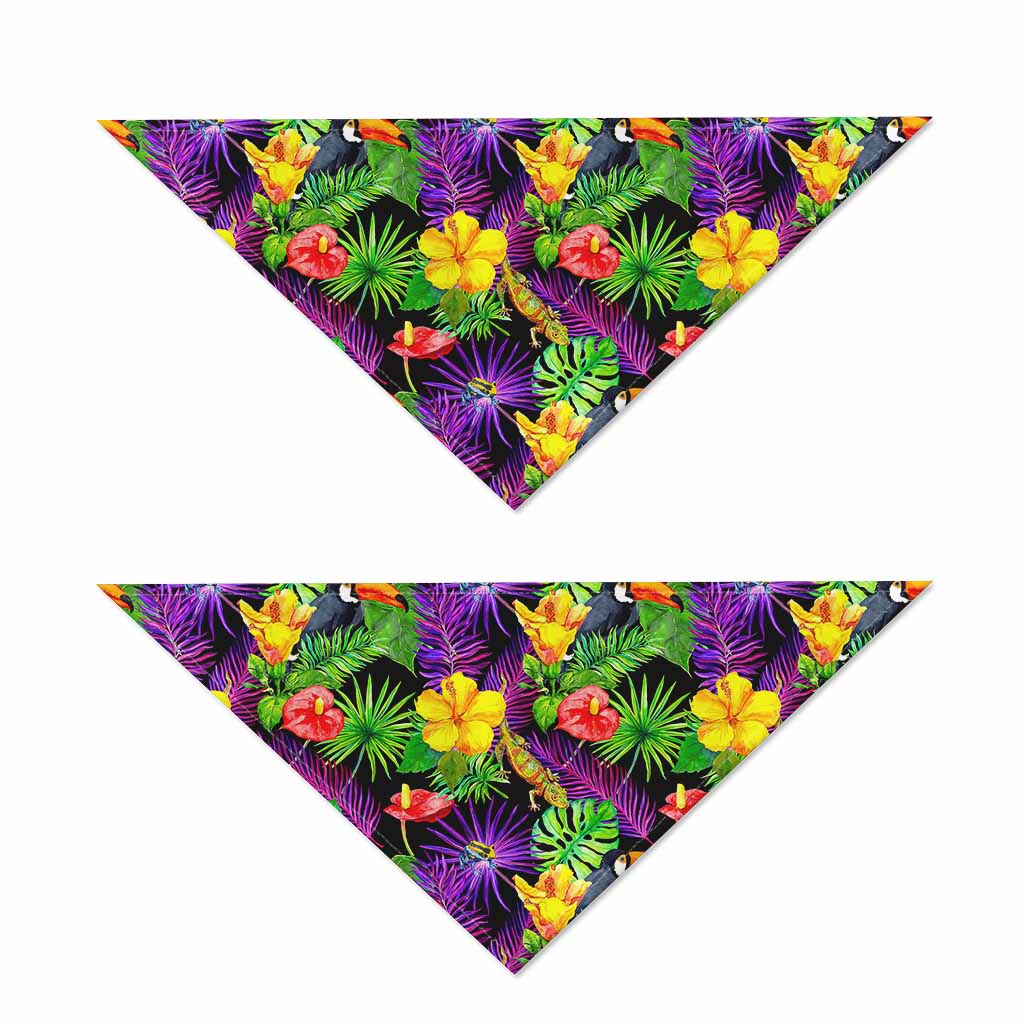 Dark Hawaiian Tropical Pattern Print Dog Bandana