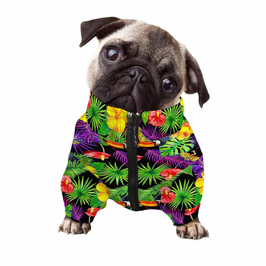 Dark Hawaiian Tropical Pattern Print Dog Zip Up Jacket
