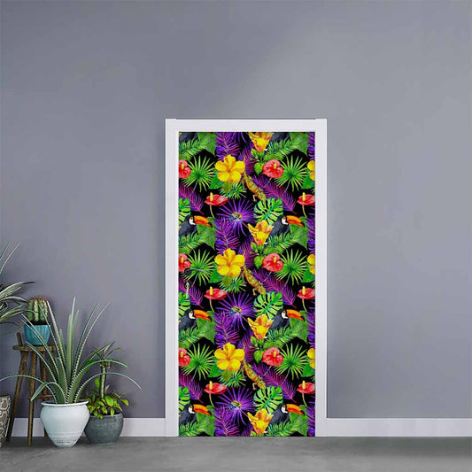 Dark Hawaiian Tropical Pattern Print Door Sticker