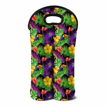 Dark Hawaiian Tropical Pattern Print Double Neoprene Wine Tote
