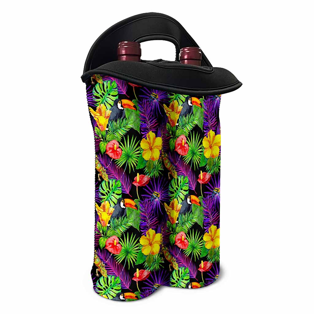 Dark Hawaiian Tropical Pattern Print Double Neoprene Wine Tote