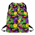 Dark Hawaiian Tropical Pattern Print Drawstring Backpack